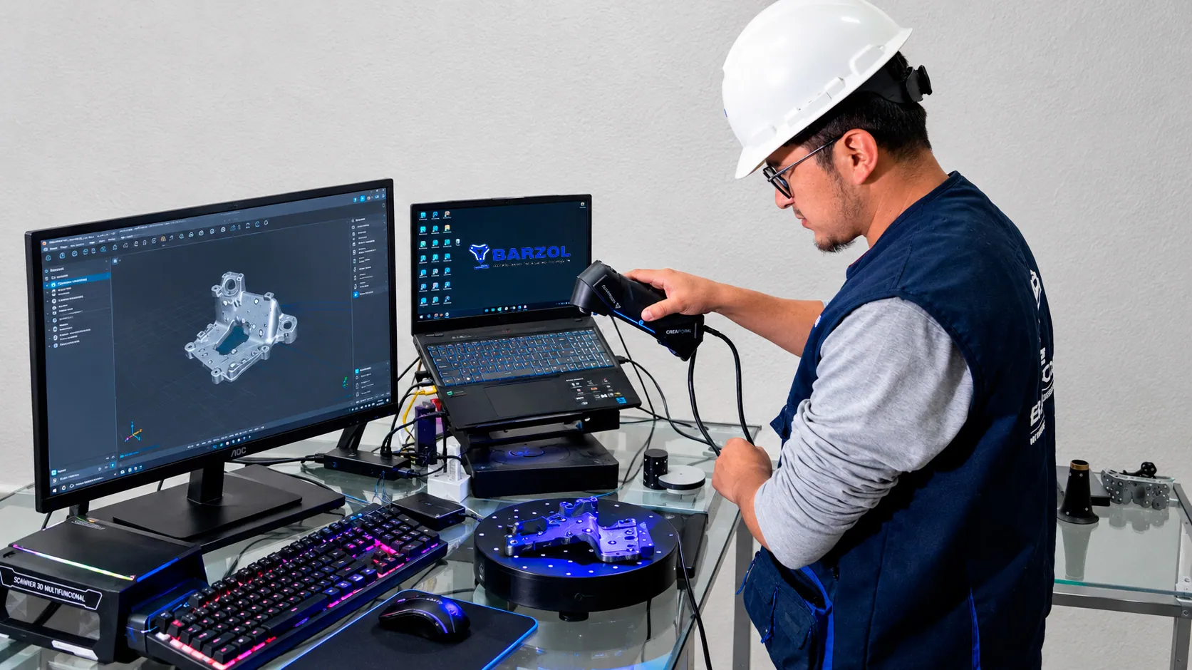 Ingeniero de Barzol escaneando en 3D una pieza metálica